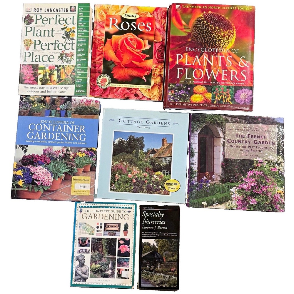 Gardening Book Lot (8) Vintage Landscaping Roses Container Plants Encyclopedia